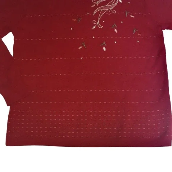 Size 10-12 Vintage Wool Blend Dark Red & Gold Embroidered Jumper - Picture 4 of 9